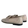 Beige Leather Logo Plaque Slip On Men Loafers Shoes - Image 3