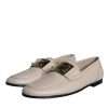 Beige Leather Logo Plaque Slip On Men Loafers Shoes - Image 4