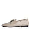 Beige Leather Logo Plaque Slip On Men Loafers Shoes - Image 5