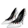 White Crystal Leather High Heels Pumps Shoes - Image 3