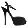 Black Leather Platform Heels Sandals Shoes - Image 5