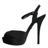 Black Leather Platform Heels Sandals Shoes - Image 6
