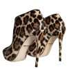 Brown Leopard Calf Fur Heels Ankle Boots Shoes - Image 4