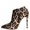 Brown Leopard Calf Fur Heels Ankle Boots Shoes - Image 5