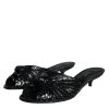 Black Leather Heels Slides Sandals Shoes - Image 3