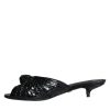 Black Leather Heels Slides Sandals Shoes - Image 4