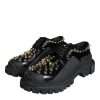 Black Leather Trekking Derby Embellished Shoes - Image 3