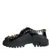 Black Leather Trekking Derby Embellished Shoes - Image 5