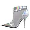 Silver Iridescent PVC Pointed Short Boots Shoes - Image 4