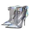 Silver Iridescent PVC Pointed Short Boots Shoes - Image 6