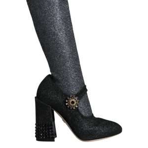 Black Crystal Mary Janes Booties Shoes