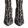 Gray Leopard Stretch Heels Ankle Boots Shoes - Image 2