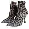 Gray Leopard Stretch Heels Ankle Boots Shoes - Image 3