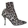 Gray Leopard Stretch Heels Ankle Boots Shoes - Image 4