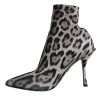 Gray Leopard Stretch Heels Ankle Boots Shoes - Image 5