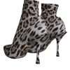 Gray Leopard Stretch Heels Ankle Boots Shoes - Image 6