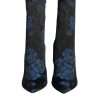 Black Floral Stretch Mid Calf Boots Shoes - Image 2