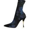 Black Floral Stretch Mid Calf Boots Shoes - Image 5