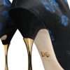 Black Floral Stretch Mid Calf Boots Shoes - Image 7