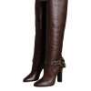 Brown Leather Gold Tone Logo High Boots Shoes - Image 3