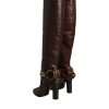 Brown Leather Gold Tone Logo High Boots Shoes - Image 4