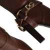 Brown Leather Gold Tone Logo High Boots Shoes - Image 7