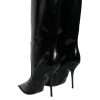 Black Patent Leather Mid Calf Boots Shoes - Image 4