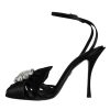Black Crystal Ankle Strap Sandals Shoes - Image 7