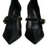 Black Mesh Mary Jane Crystal Heel Pumps Shoes - Image 2