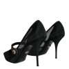 Black Mesh Mary Jane Crystal Heel Pumps Shoes - Image 4