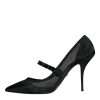 Black Mesh Mary Jane Crystal Heel Pumps Shoes - Image 5