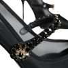 Black Mesh Mary Jane Crystal Heel Pumps Shoes - Image 6