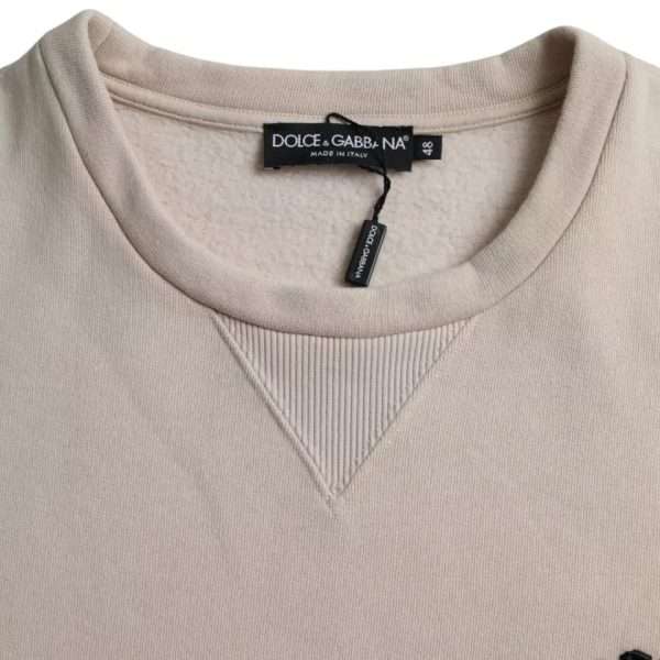 Beige Cotton Crew Neck Sweatshirt Sweater - Image 3