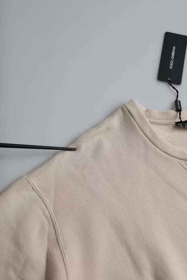 Beige Cotton Crew Neck Sweatshirt Sweater - Image 7