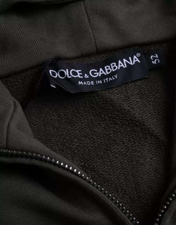 Army Green Logo Hooded Full Zip Sweater - Image 3