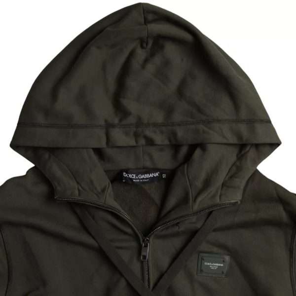 Army Green Logo Hooded Full Zip Sweater - Image 4