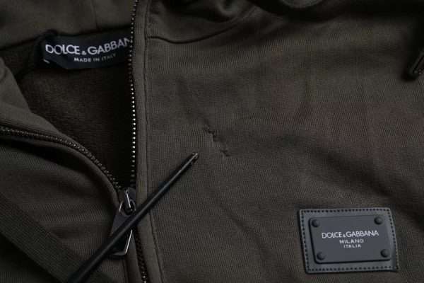 Army Green Logo Hooded Full Zip Sweater - Image 7