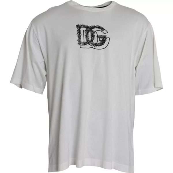 White Logo Round Neck Short Sleeves T-shirt