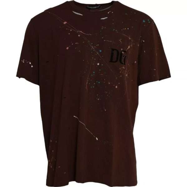 Brown Color Splash Cotton Crew Neck T-shirt - Image 2