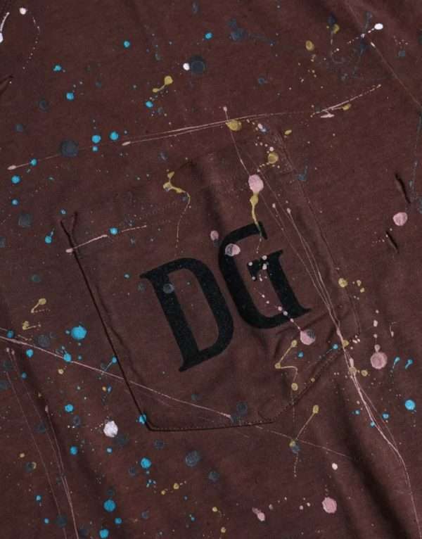 Brown Color Splash Cotton Crew Neck T-shirt - Image 3