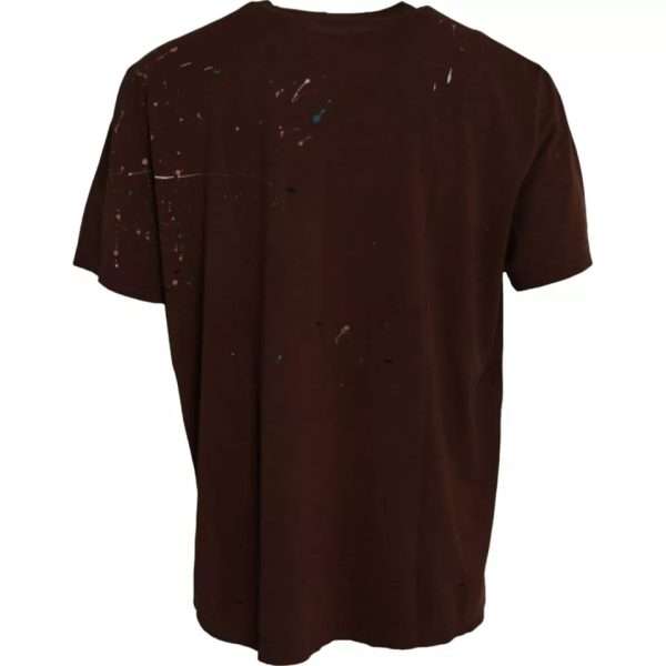 Brown Color Splash Cotton Crew Neck T-shirt - Image 5