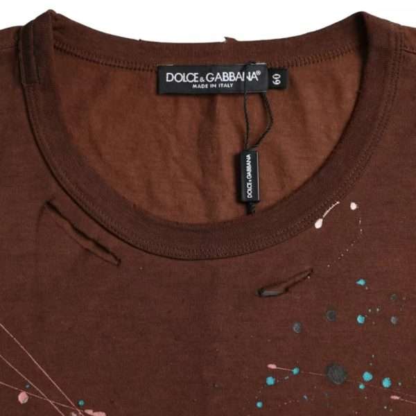 Brown Color Splash Cotton Crew Neck T-shirt - Image 6