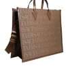 Brown Top Handle Jacquard Leather Logo Crossbody Tote Bag - Image 4