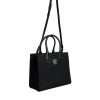 Black Top Handle Canvas Leather Logo Crossbody Tote Bag - Image 3
