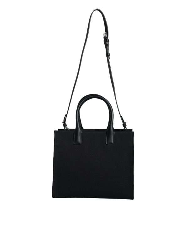 Black Top Handle Canvas Leather Logo Crossbody Tote Bag - Image 4