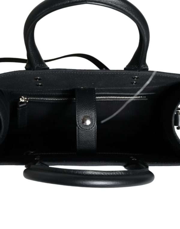 Black Top Handle Canvas Leather Logo Crossbody Tote Bag - Image 6