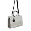 White Top Handle Canvas Leather Logo Crossbody Tote Bag - Image 2