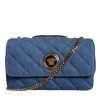 Blue Quilted Denim Leather Crossbody Shoulder Bag - Image 3
