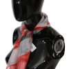 Gray Red 100% Silk Branded Scarf - Image 3
