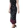 Black Silk Polka Dot V-neck Tassel Midi Dress - Image 3